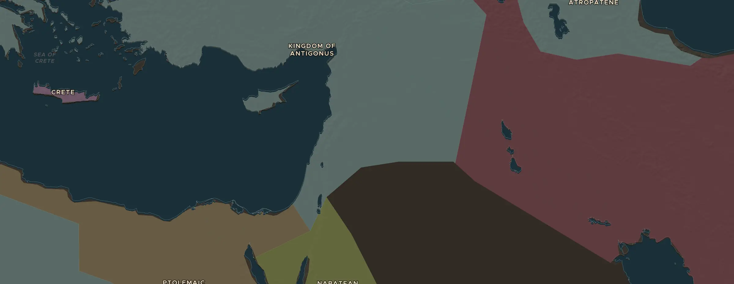 De ChronoAtlas-kaart in 300 v.Chr., met de plekken uit deze les