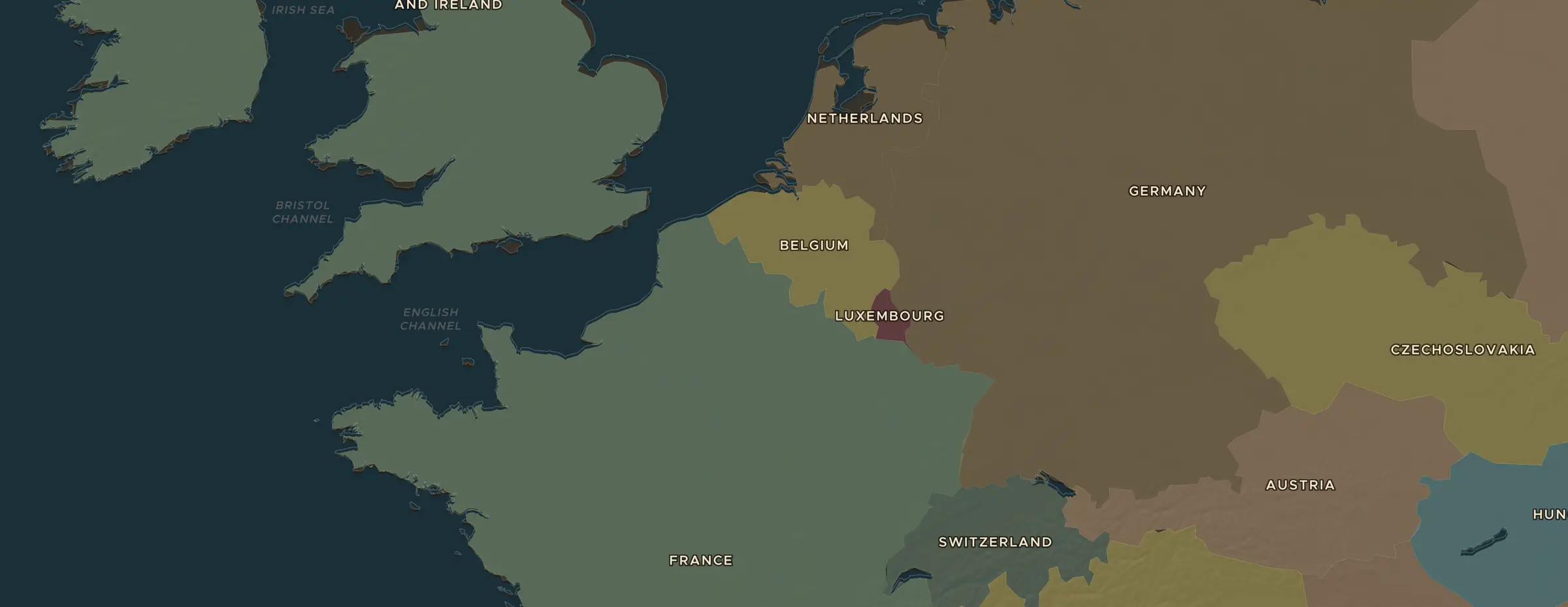 Die ChronoAtlas-Karte im Jahr 1914 n. Chr., mit allen Stationen dieser Stunde