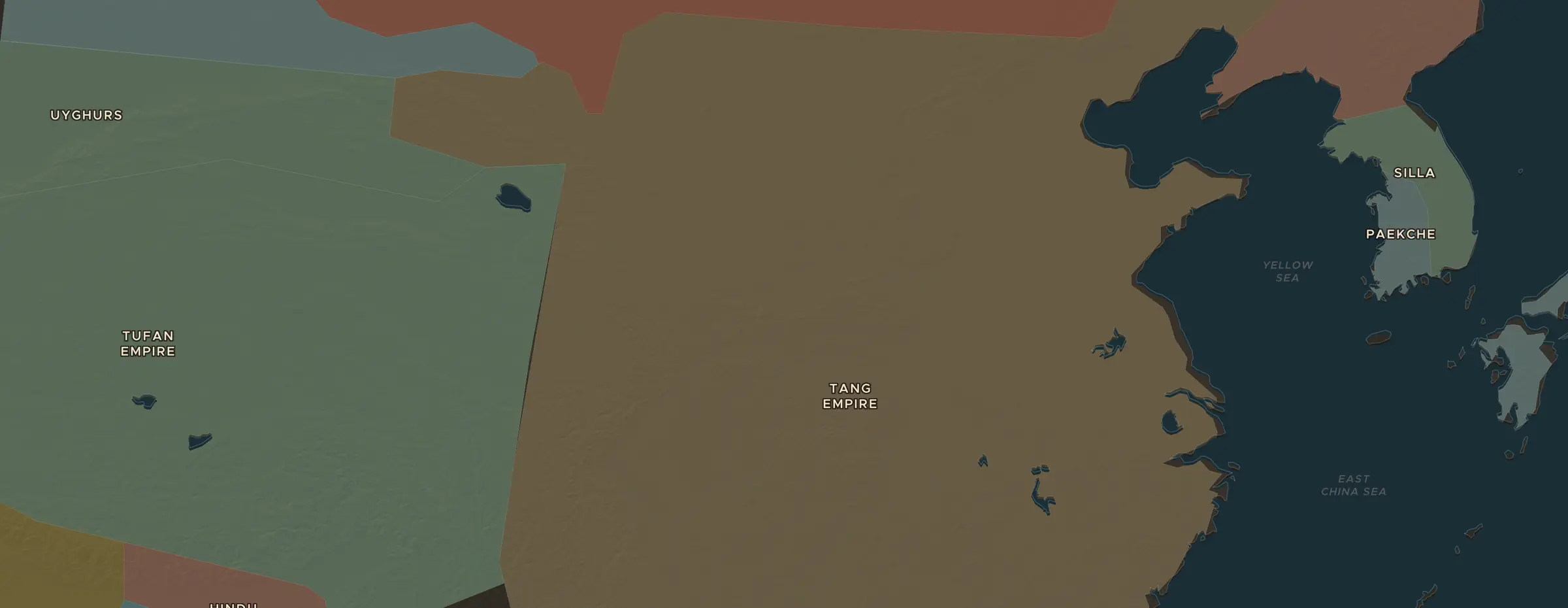 El mapa de ChronoAtlas en 690 d. C., con los lugares que visita esta lección
