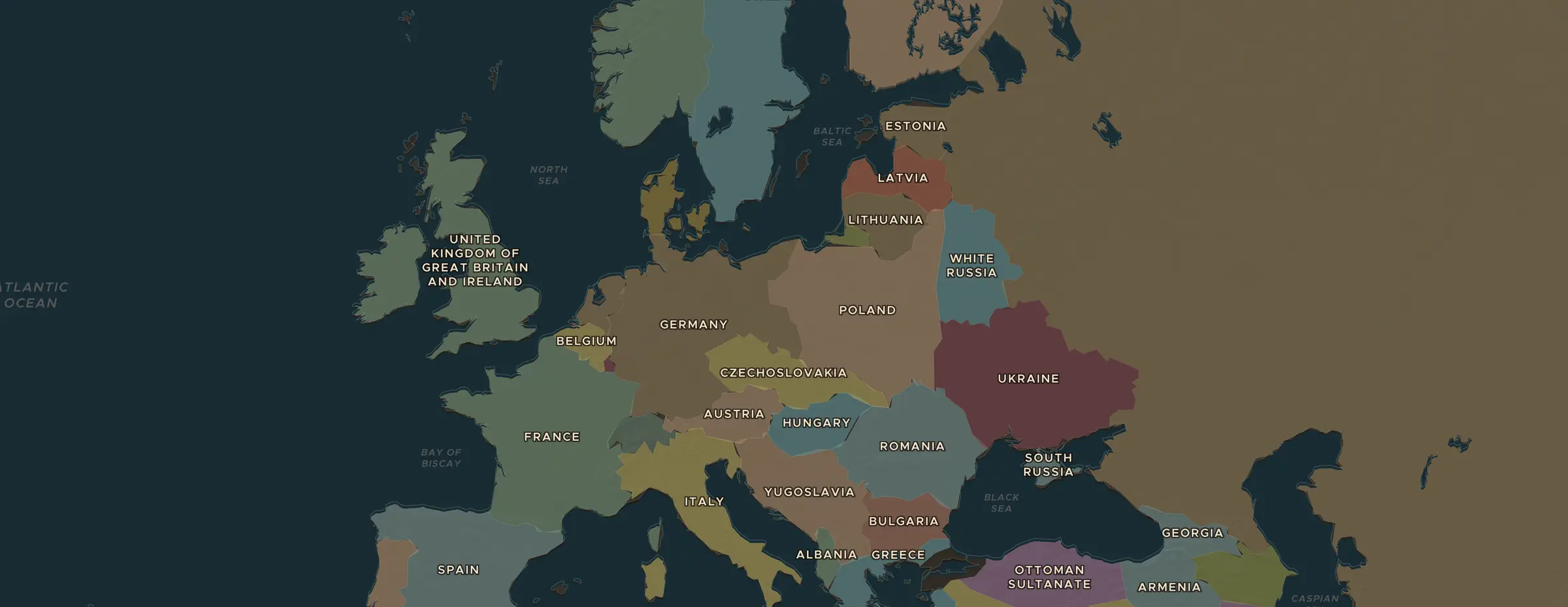 Die ChronoAtlas-Karte im Jahr 1914 n. Chr., mit allen Stationen dieser Stunde