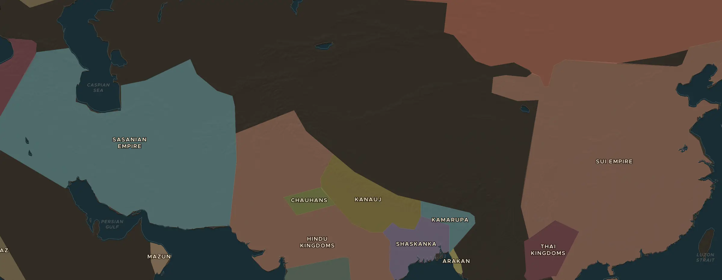 De ChronoAtlas-kaart in 640 n.Chr., met de plekken uit deze les