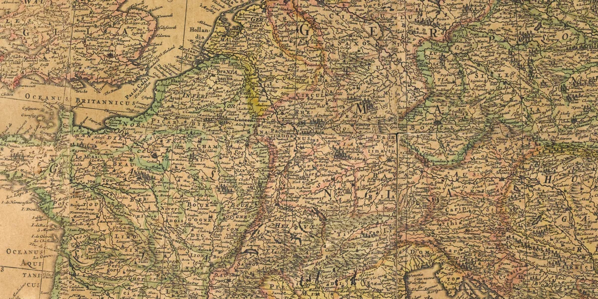 Detail of Jodocus Hondius' wall map of Europe, c. 1620